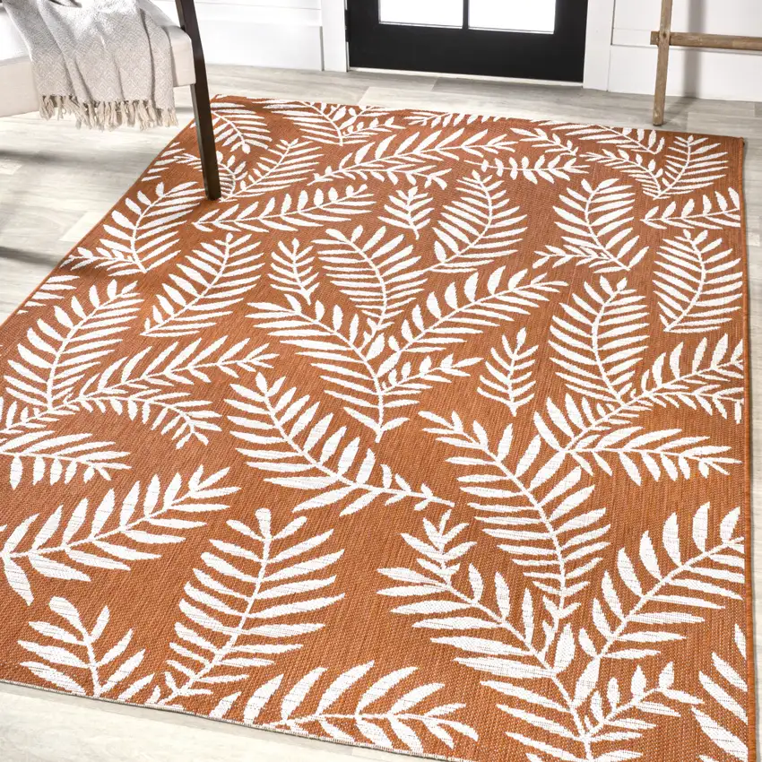Orange And Cream Floral Indoor Outdoor Area Rug Photo 5