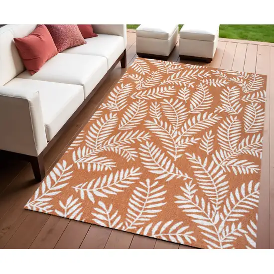 Orange And Cream Floral Indoor Outdoor Area Rug Photo 1