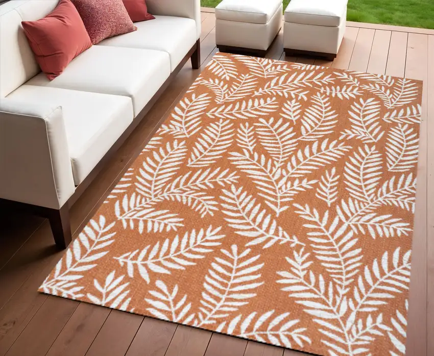 Orange And Cream Floral Indoor Outdoor Area Rug Photo 1