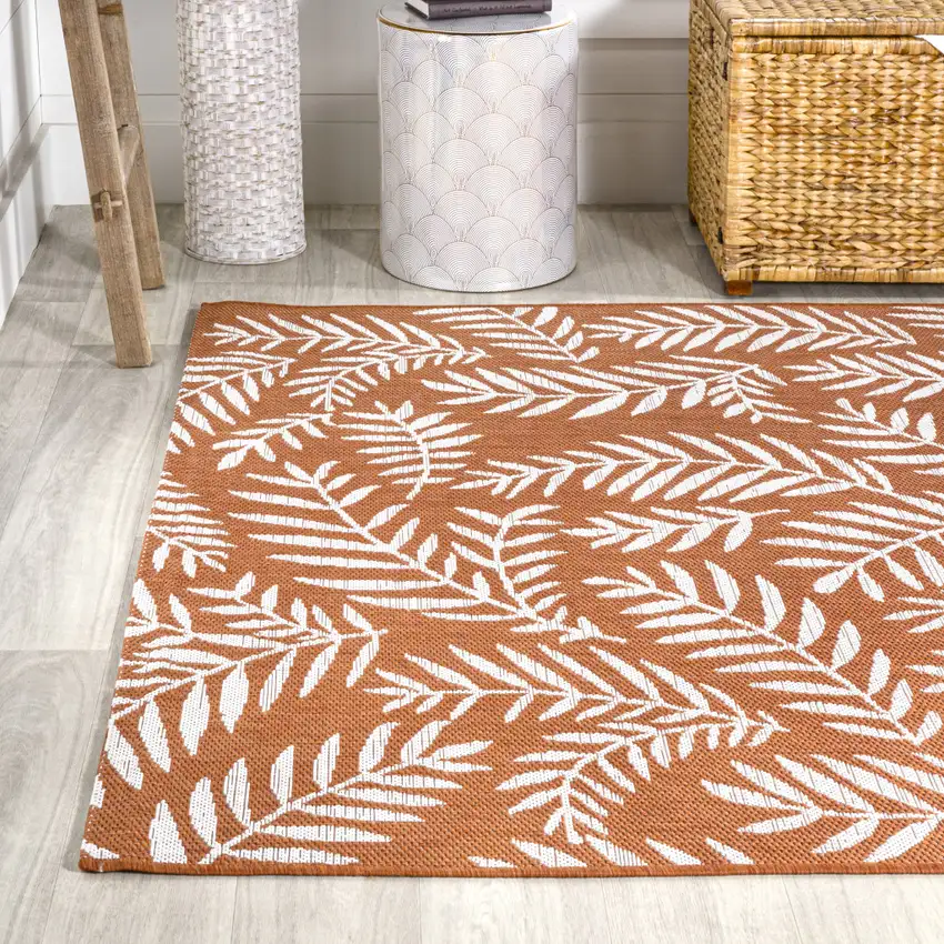 Orange And Cream Floral Indoor Outdoor Area Rug Photo 6