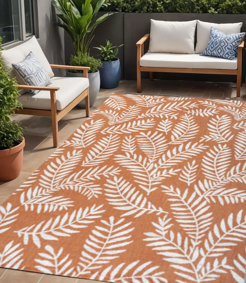 Orange And Cream Floral Indoor Outdoor Area Rug Photo 1