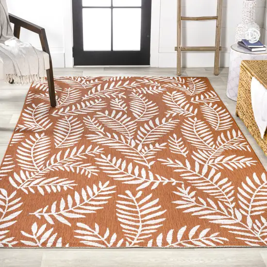 Orange And Cream Floral Indoor Outdoor Area Rug Photo 7