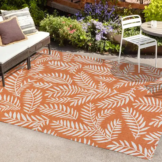 Orange And Cream Floral Indoor Outdoor Area Rug Photo 9