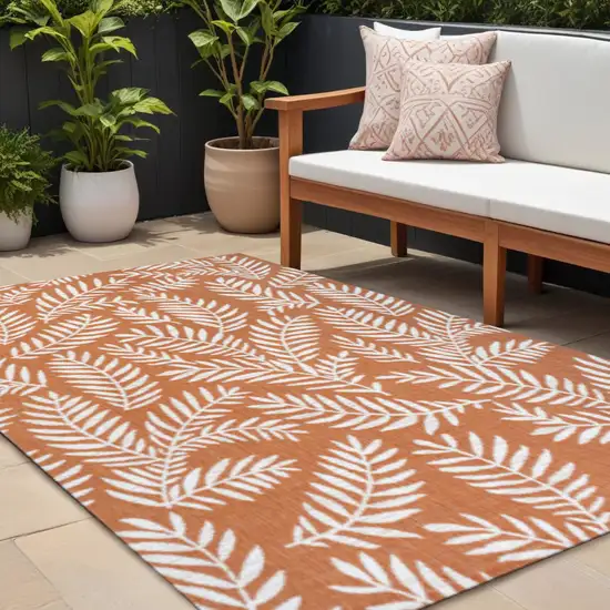 Orange And Cream Floral Indoor Outdoor Area Rug Photo 1