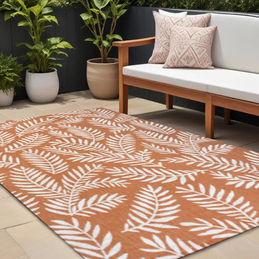 Orange And Cream Floral Indoor Outdoor Area Rug Photo 1