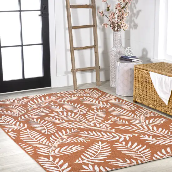 Orange And Cream Floral Indoor Outdoor Area Rug Photo 8