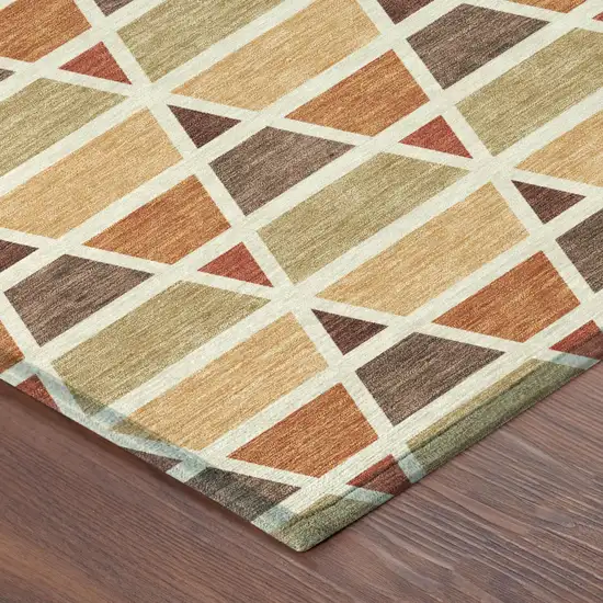 Orange And Cream Geometric Washable Indoor Outdoor Area Rug Photo 5