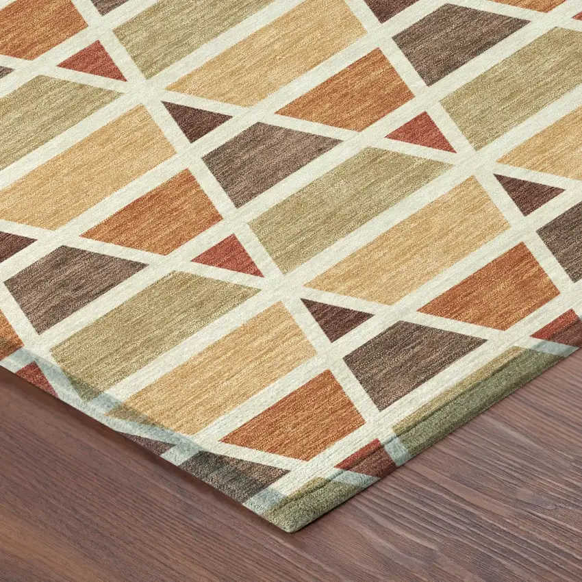 Orange And Cream Geometric Washable Indoor Outdoor Area Rug Photo 5