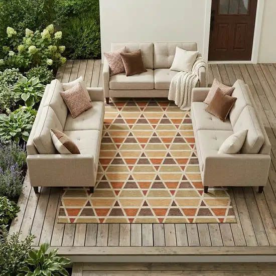 Orange And Cream Geometric Washable Indoor Outdoor Area Rug Photo 1