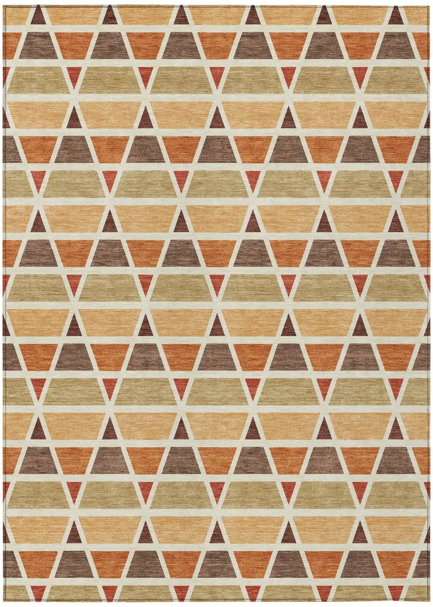 Orange And Cream Geometric Washable Indoor Outdoor Area Rug Photo 2