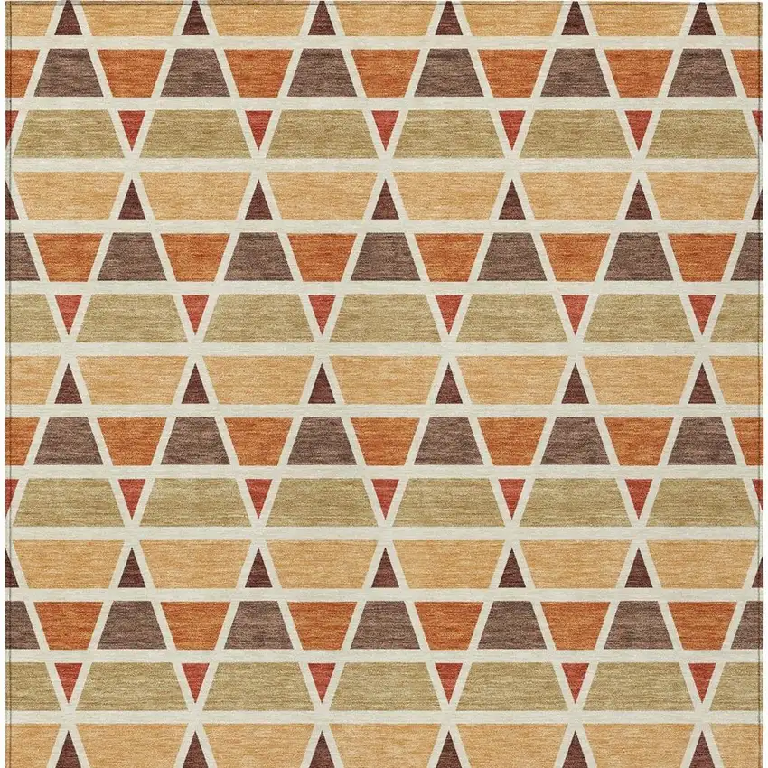 Orange And Cream Geometric Washable Indoor Outdoor Area Rug Photo 4