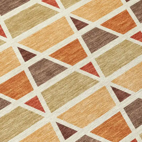 Orange And Cream Geometric Washable Indoor Outdoor Area Rug Photo 6