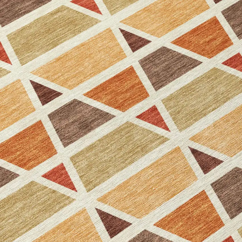 Orange And Cream Geometric Washable Indoor Outdoor Area Rug Photo 6