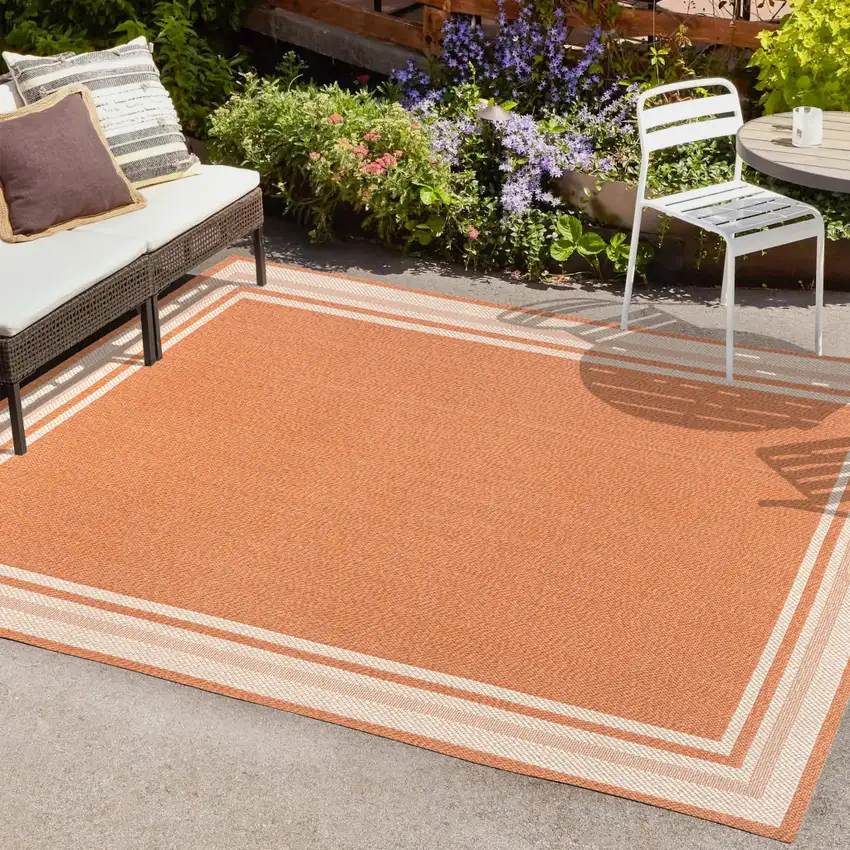 Orange And Cream Indoor Outdoor Area Rug Photo 9