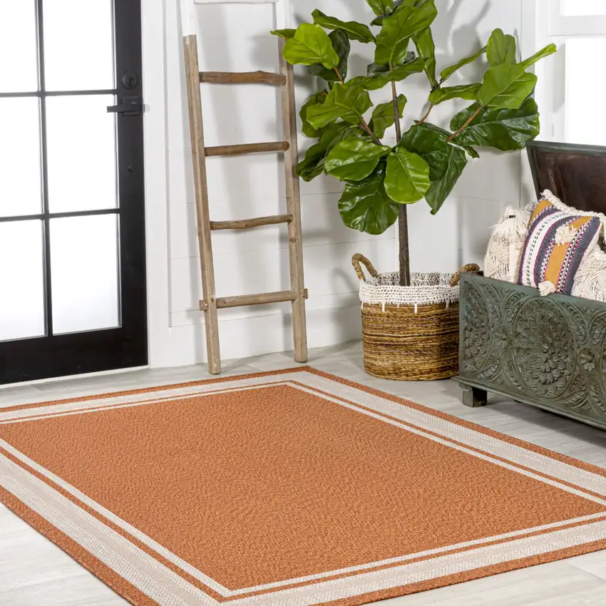 Orange And Cream Indoor Outdoor Area Rug Photo 8