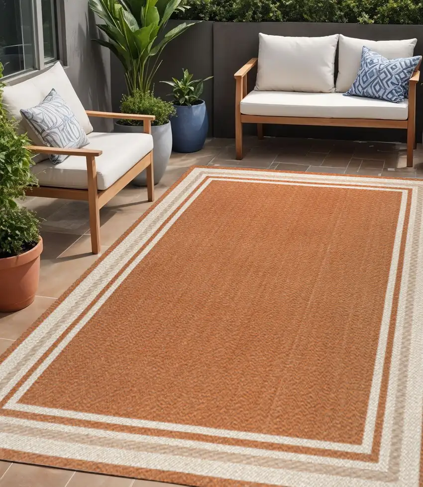Orange And Cream Indoor Outdoor Area Rug Photo 1