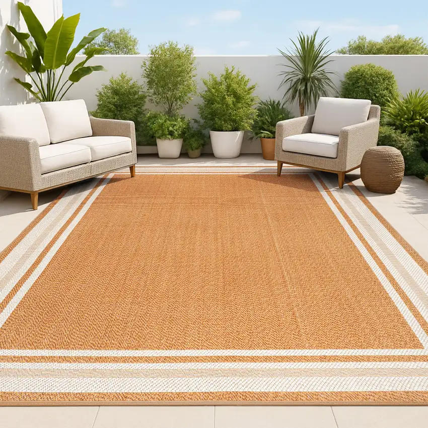 Orange And Cream Indoor Outdoor Area Rug Photo 4