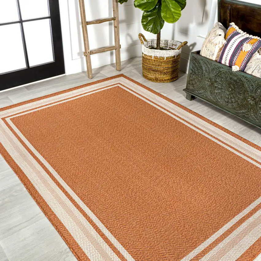 Orange And Cream Indoor Outdoor Area Rug Photo 7