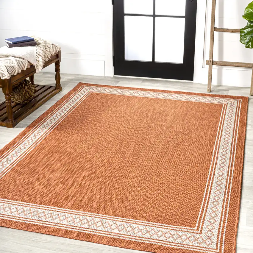 Orange And Cream Indoor Outdoor Area Rug Photo 5