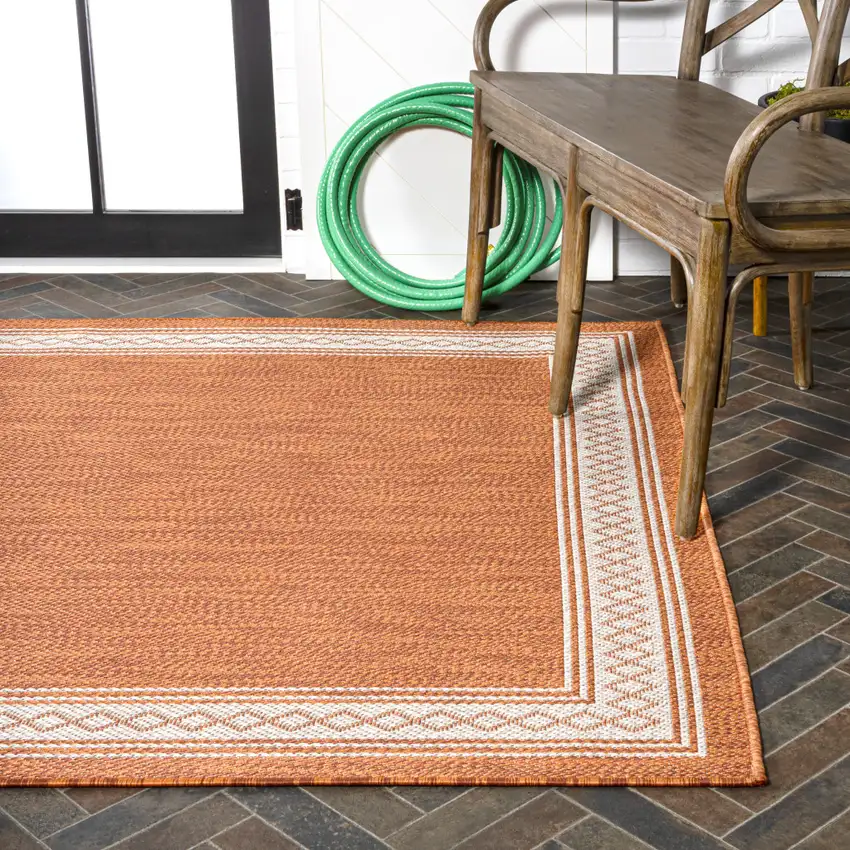 Orange And Cream Indoor Outdoor Area Rug Photo 9