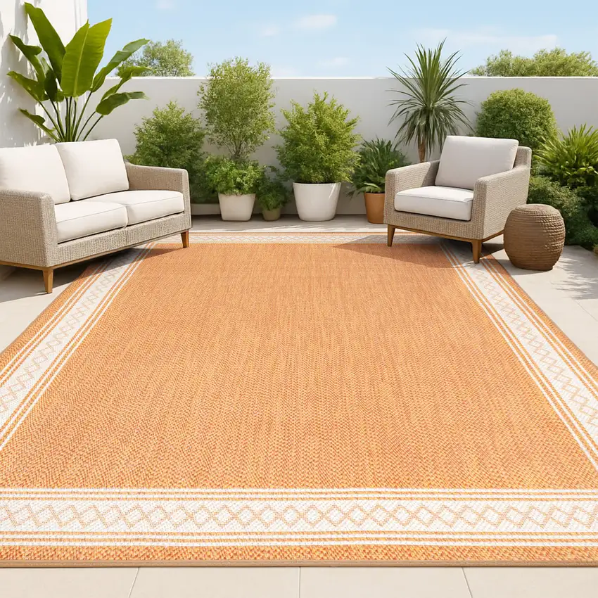 Orange And Cream Indoor Outdoor Area Rug Photo 4