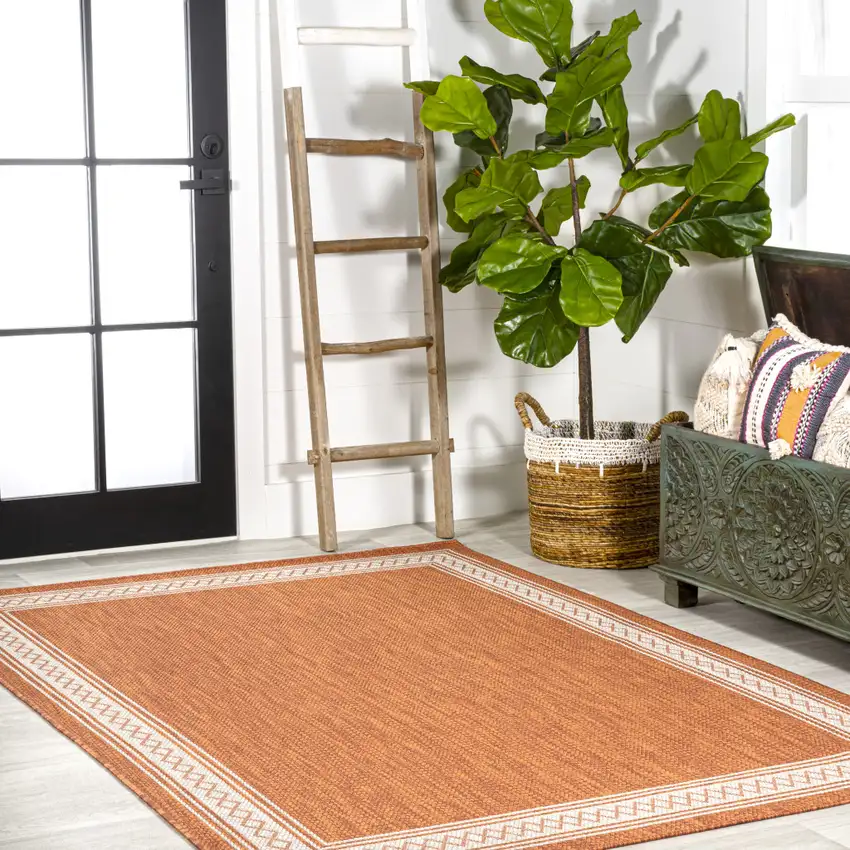 Orange And Cream Indoor Outdoor Area Rug Photo 8