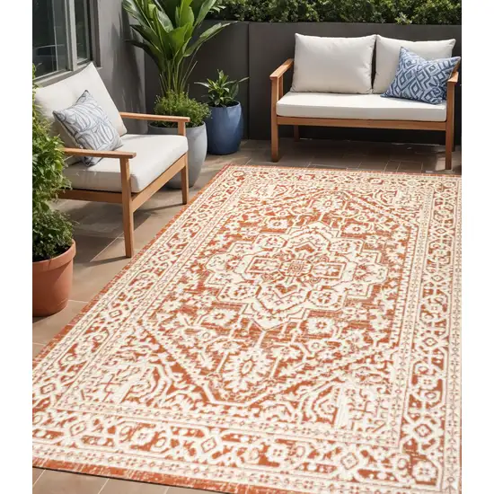 Orange And Cream Medallion Indoor Outdoor Area Rug Photo 1
