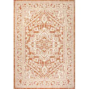 Photo of Orange And Cream Medallion Indoor Outdoor Area Rug