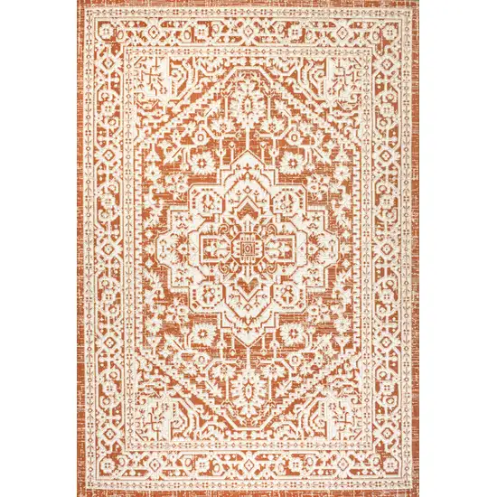 Orange And Cream Medallion Indoor Outdoor Area Rug Photo 1