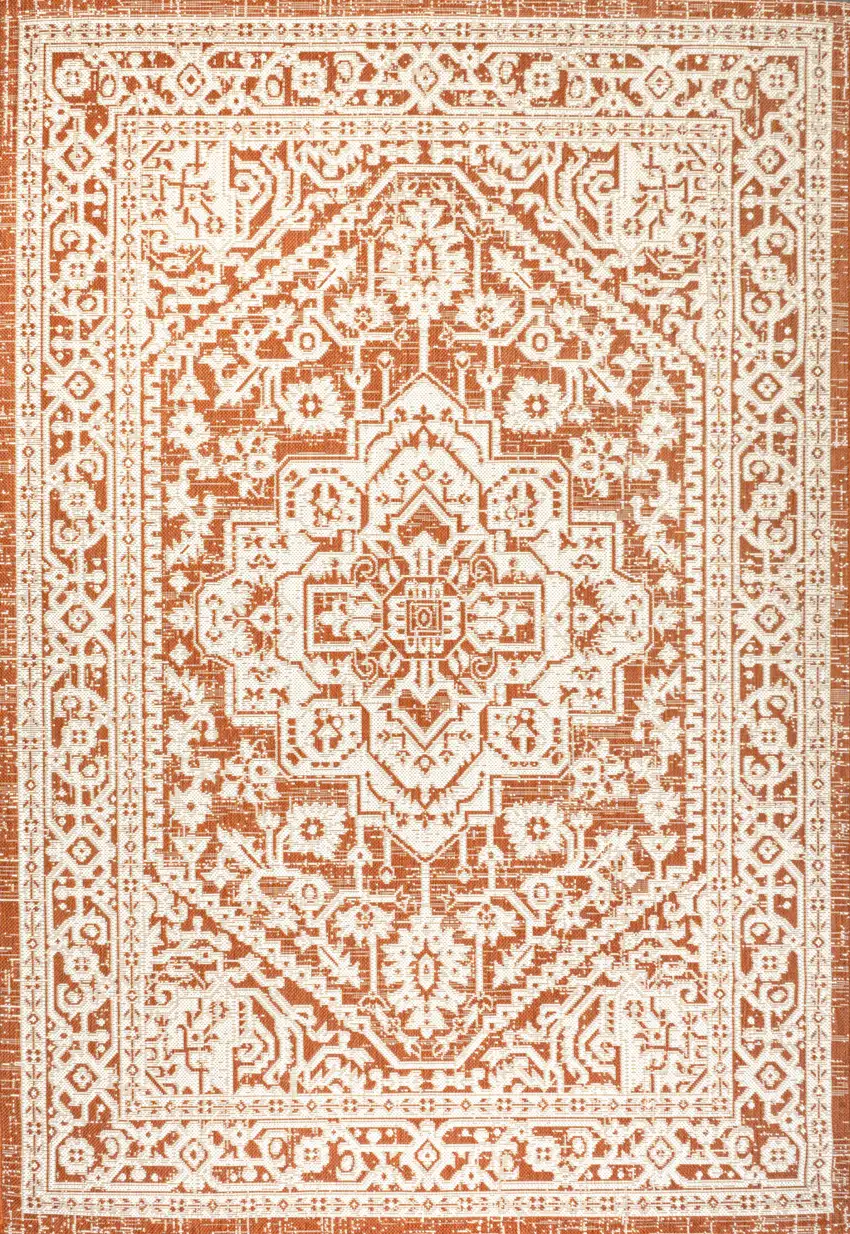 Orange And Cream Medallion Indoor Outdoor Area Rug Photo 1
