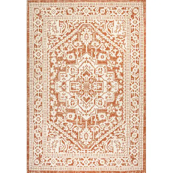 Orange And Cream Medallion Indoor Outdoor Area Rug Photo 3