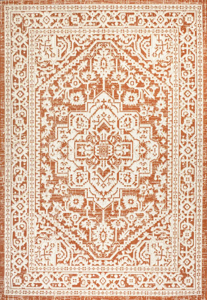 Orange And Cream Medallion Indoor Outdoor Area Rug Photo 3