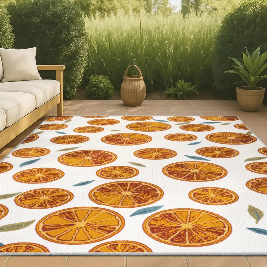 Orange And Cream Polka Dot Indoor Outdoor Area Rug Photo 6