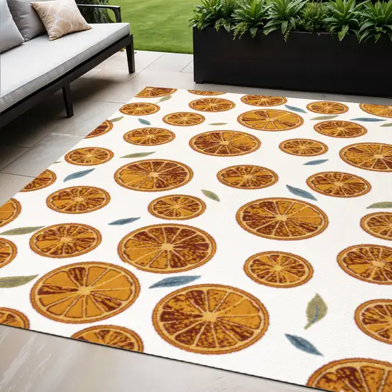 Orange And Cream Polka Dot Indoor Outdoor Area Rug Photo 1