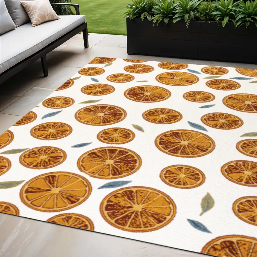 Orange And Cream Polka Dot Indoor Outdoor Area Rug Photo 1
