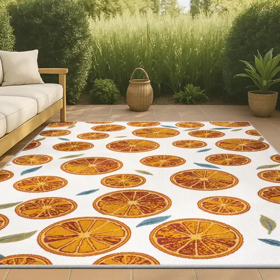 Orange And Cream Polka Dot Indoor Outdoor Area Rug Photo 6