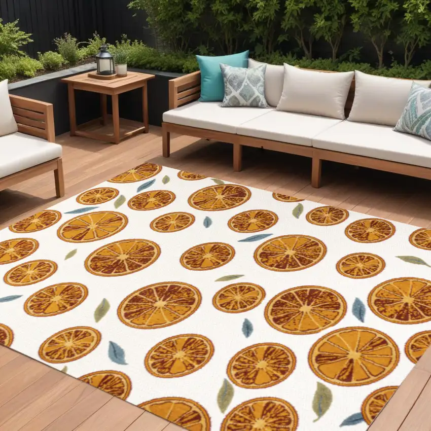 Orange And Cream Polka Dot Indoor Outdoor Area Rug Photo 1