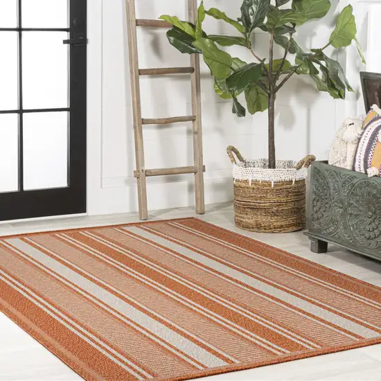 Orange And Cream Striped Indoor Outdoor Area Rug Photo 8