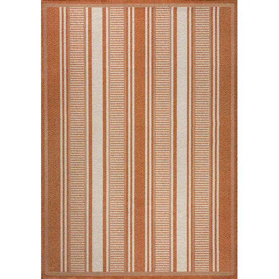 Orange And Cream Striped Indoor Outdoor Area Rug Photo 2