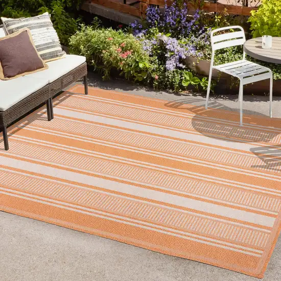 Orange And Cream Striped Indoor Outdoor Area Rug Photo 9