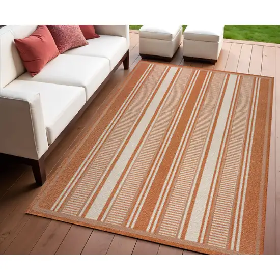 Orange And Cream Striped Indoor Outdoor Area Rug Photo 1