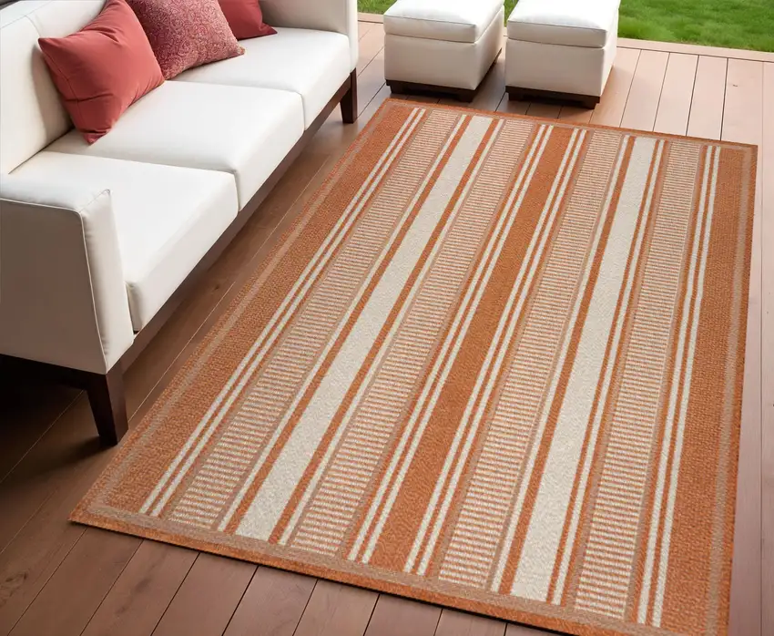 Orange And Cream Striped Indoor Outdoor Area Rug Photo 1