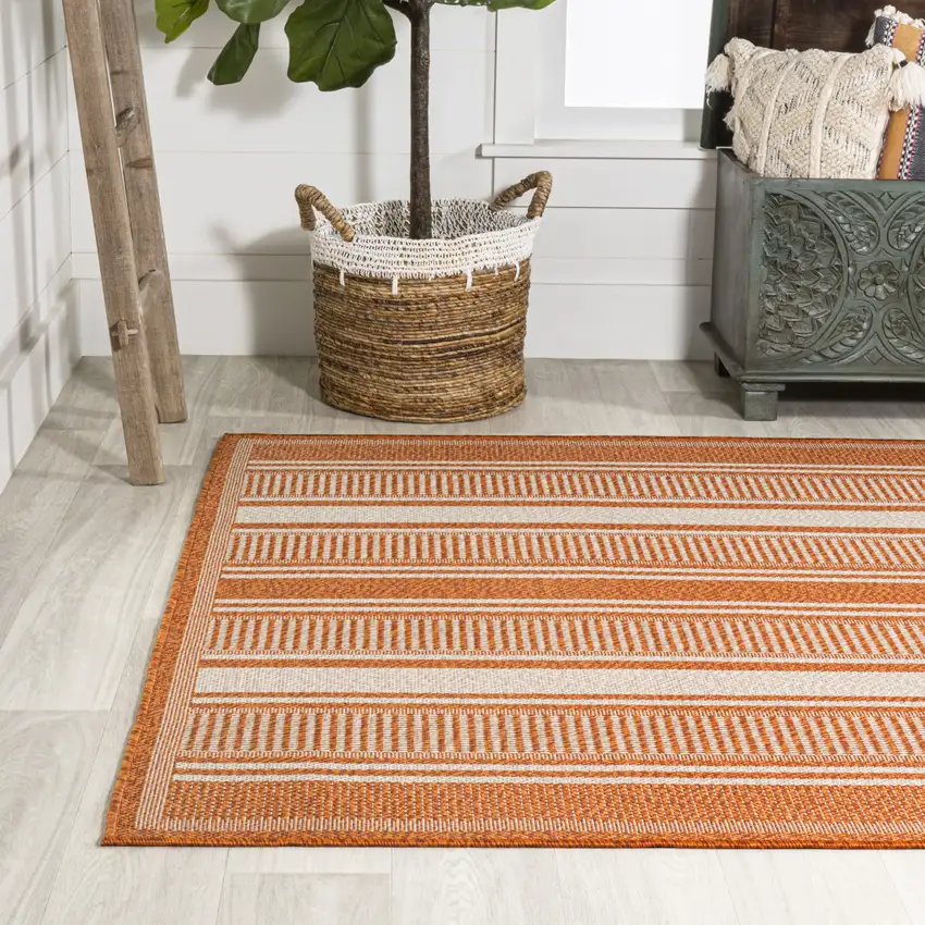 Orange And Cream Striped Indoor Outdoor Area Rug Photo 6