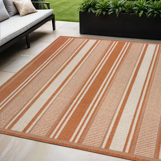Orange And Cream Striped Indoor Outdoor Area Rug Photo 1