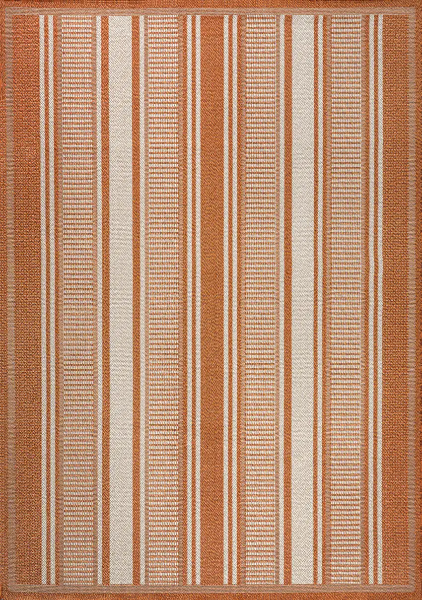Orange And Cream Striped Indoor Outdoor Area Rug Photo 2