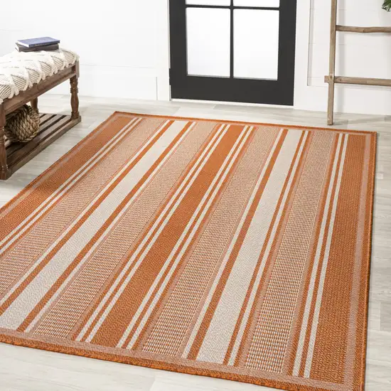 Orange And Cream Striped Indoor Outdoor Area Rug Photo 5