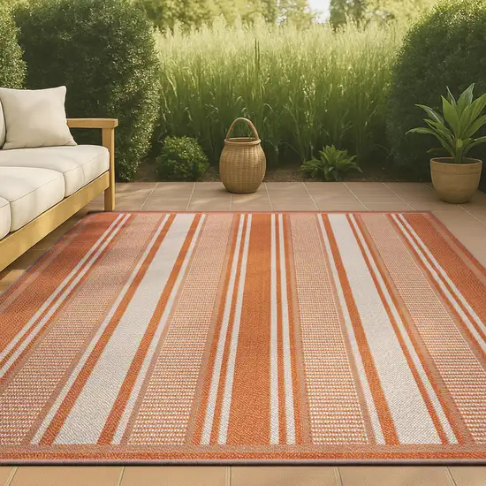 Orange And Cream Striped Indoor Outdoor Area Rug Photo 4