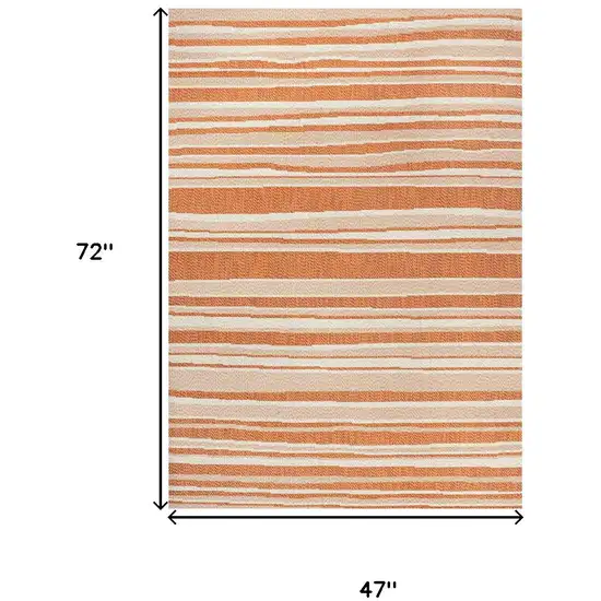 Orange And Cream Striped Indoor Outdoor Area Rug Photo 3