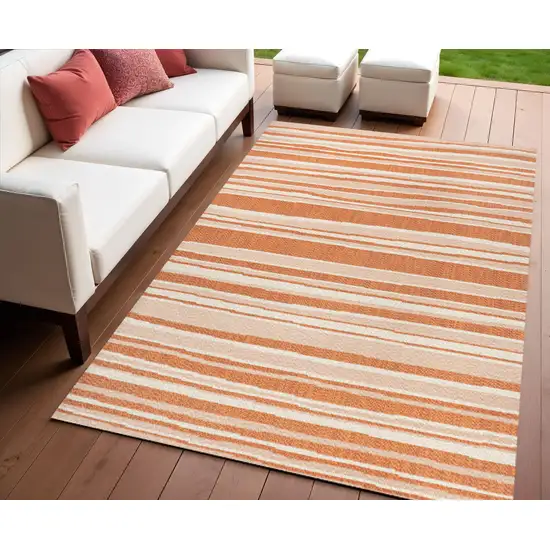Orange And Cream Striped Indoor Outdoor Area Rug Photo 1