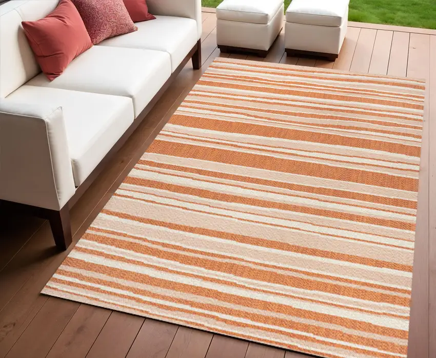 Orange And Cream Striped Indoor Outdoor Area Rug Photo 1